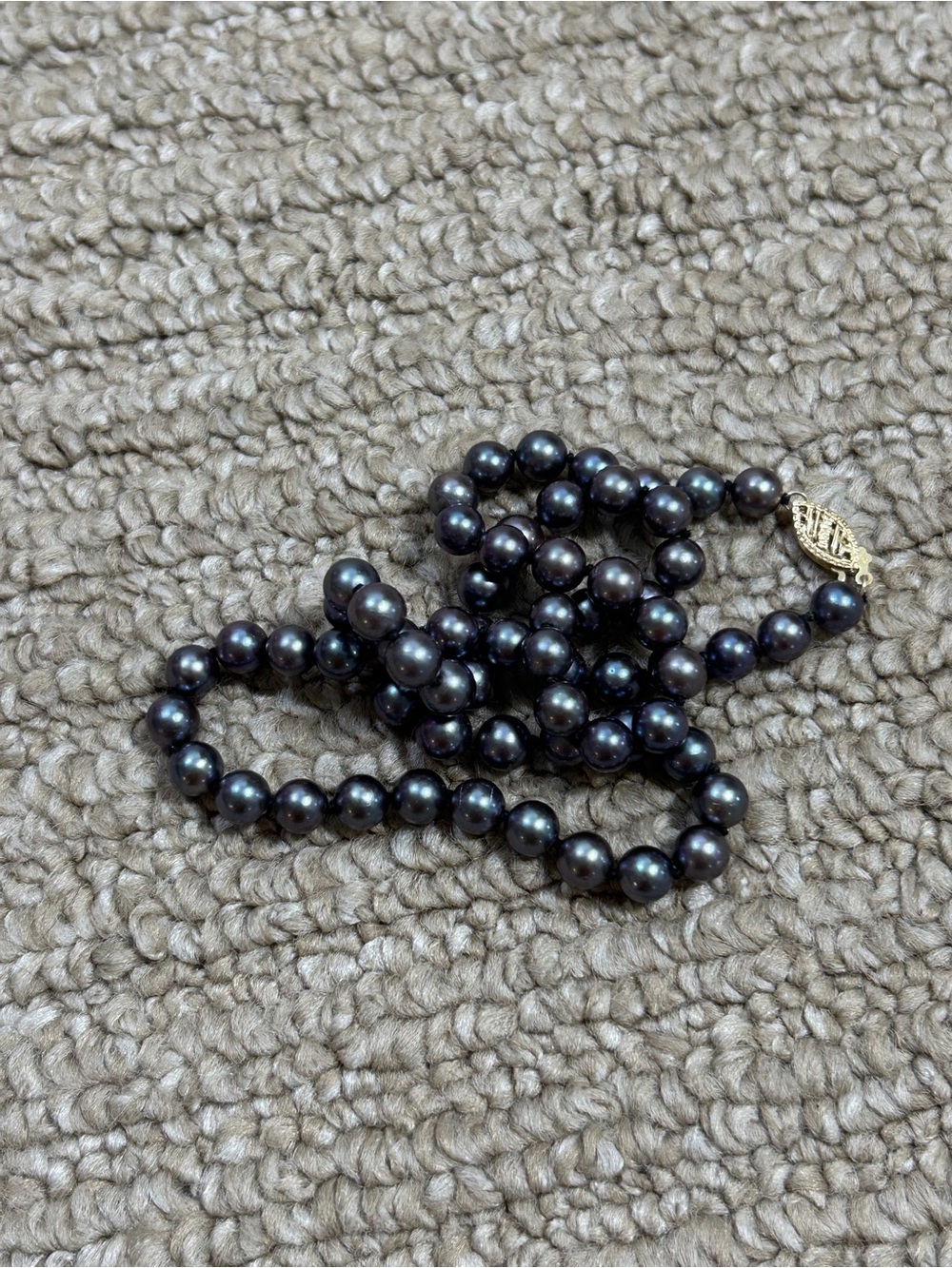 Lustrous Black Pearl Strand Necklace with Gold-Tone Clasp